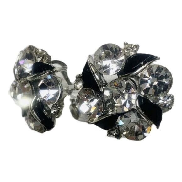 Lisner Crystal Flower Stud Earrings Signed Screw Backs Silver Shimmering - Picture 6 of 12
